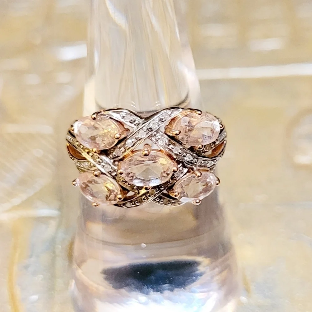 Vintage Genuine Cora De Rosa Morganite & Diamond 10K Rose Gold Ring Sz 7